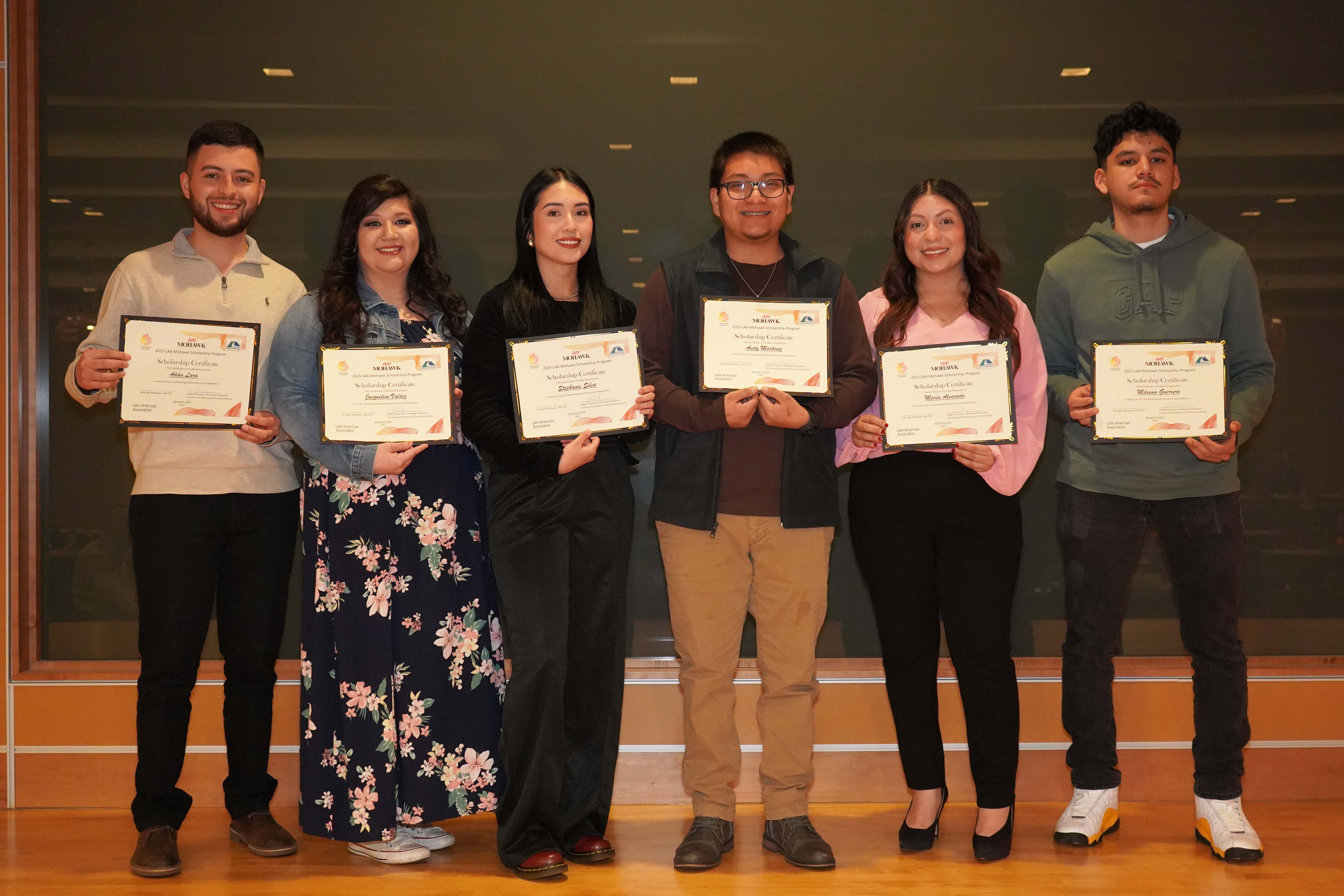 (From left) GNTC students Adan Lara, Jacqueline Valdez, Stephanie Silva, Andy Martinez and Maria Alvarado are the first recipients of the Latin American Association-Mohawk Scholarship.