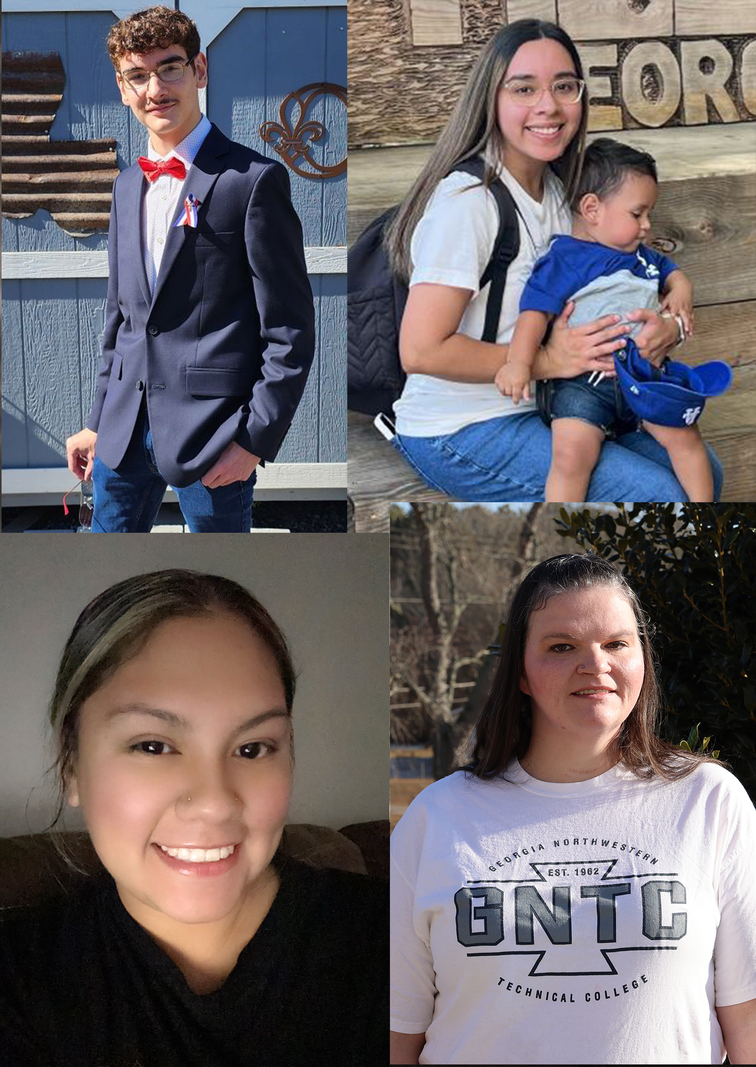 Students chosen for GNTC’s Synovus Scholarship for spring 2025 showing are (left to right, top to bottom: Ethan Cameron, Ana Molina, Yazmin Orozco and Betty Whitehead.