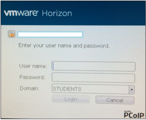 VMWare Horizen Login Box